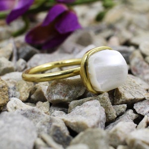 Witte parelring, vergulde ring, handgemaakte ring, heren- en damesring, edelsteenring, messing ring, ring voor dagelijks gebruik, stapelring