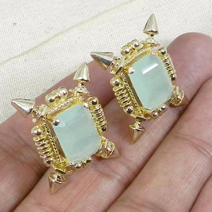 Prehnite Stud Earrings-Rectangle Stone-Green Stone-Gold Plated Studs-Bohemian Statement Earrings-Prehnite Earrings-Gemstone Earrings-Gifts