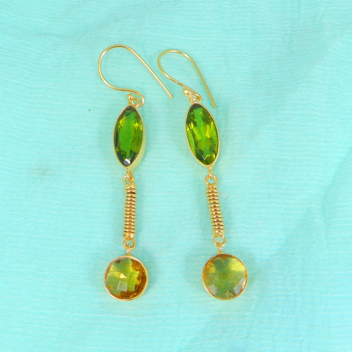 Brass Gold Plated Dangle Earrings Women Gemstone Earrings Etsy