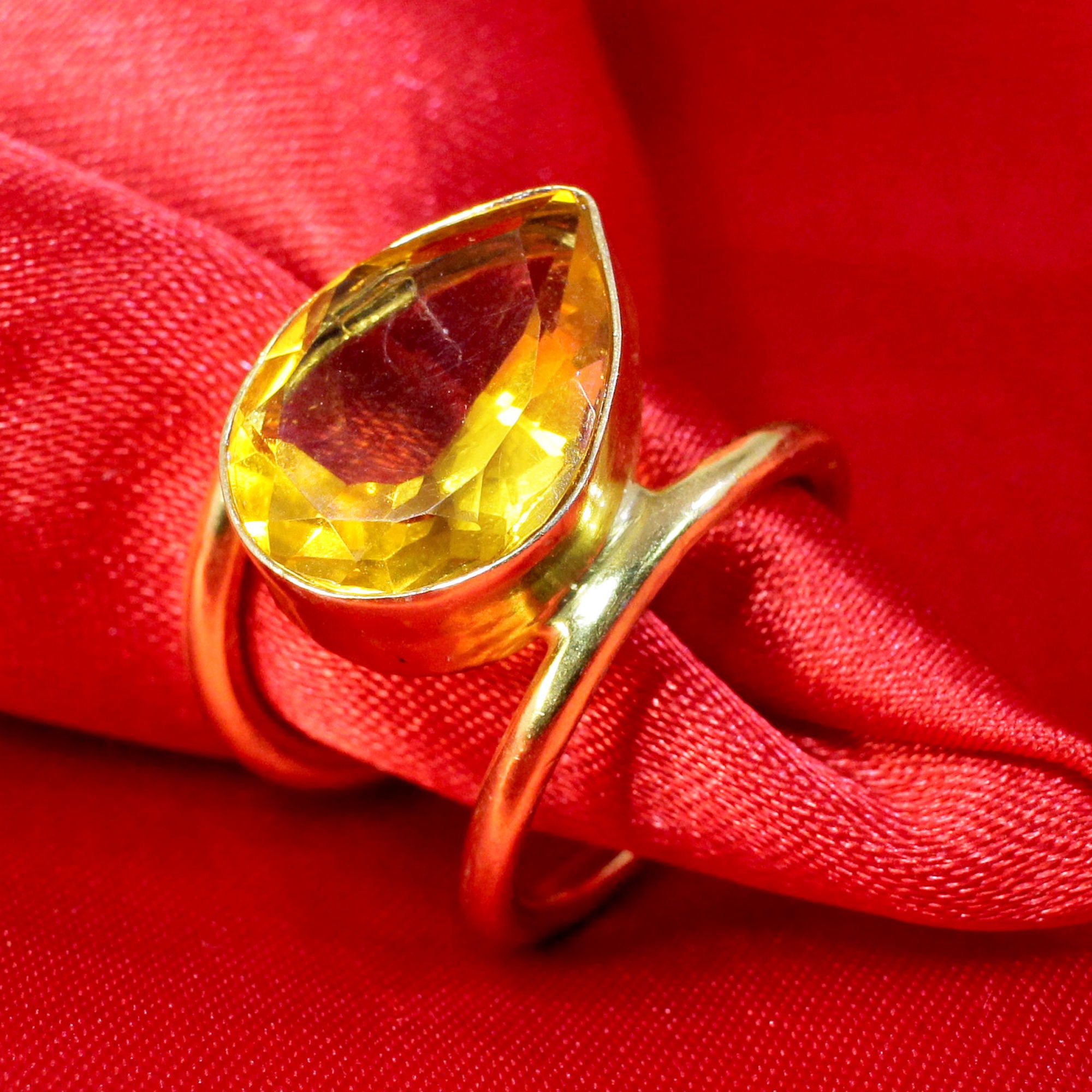 Pear Citrine Gemstone Ring Gold Brass Ring Handmade Ring Etsy