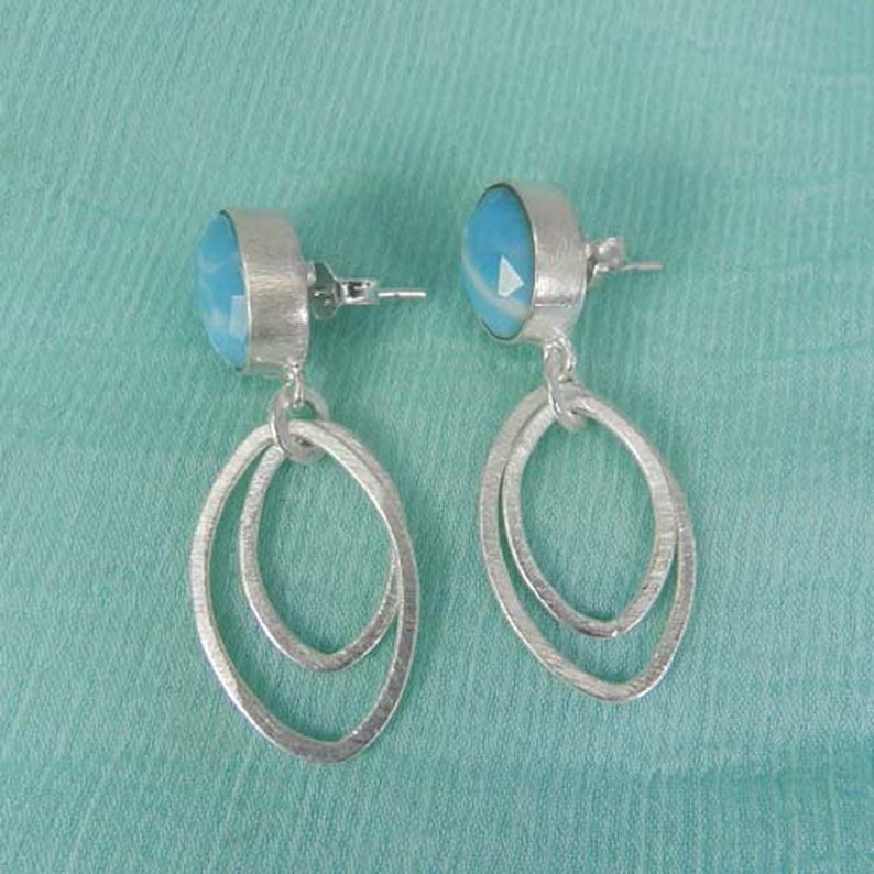 Good Friday Sale Gemstone Earrings Anniversary Gifts Dangling Earrings Oval Larimar Earrings Bohemian Earrings Silver Brass Earrings