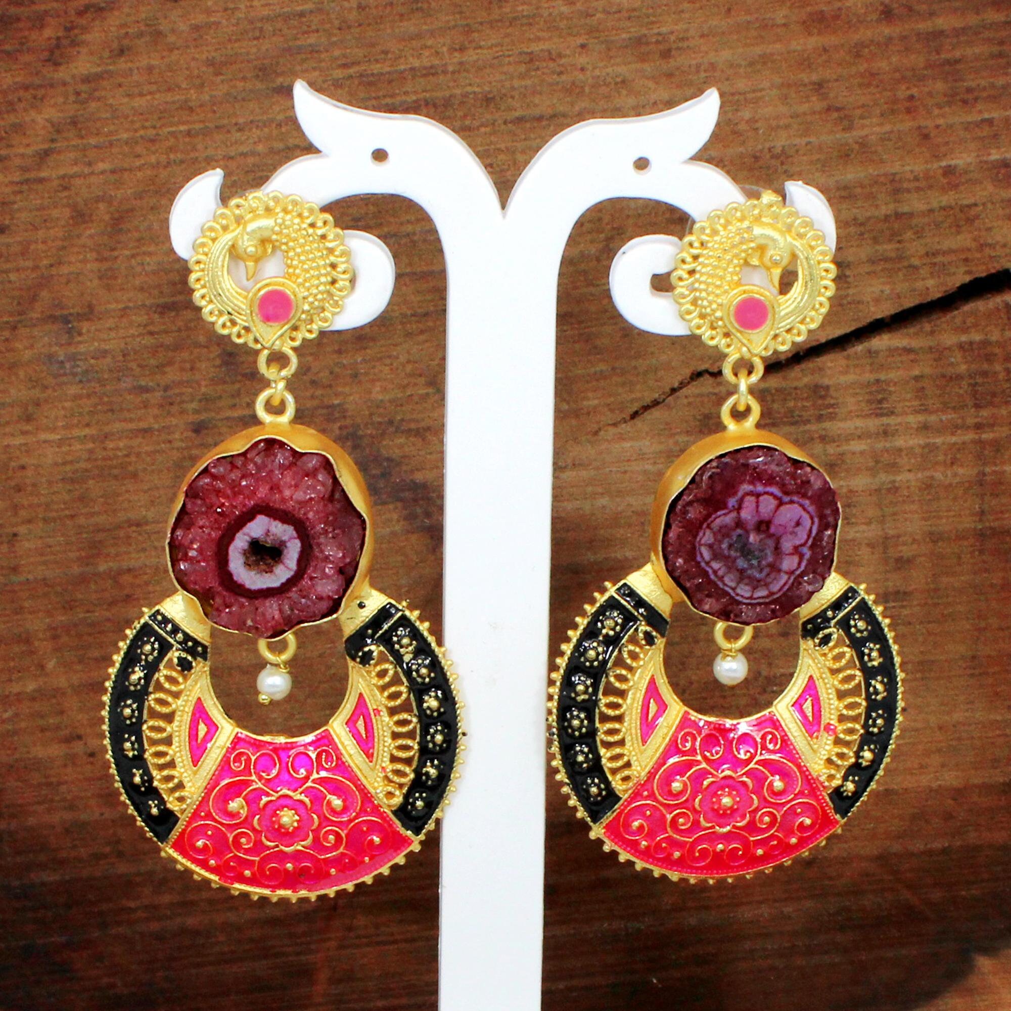 Red Solar Quartz Earrings Pearl Earrings Enamel Earrings - Etsy