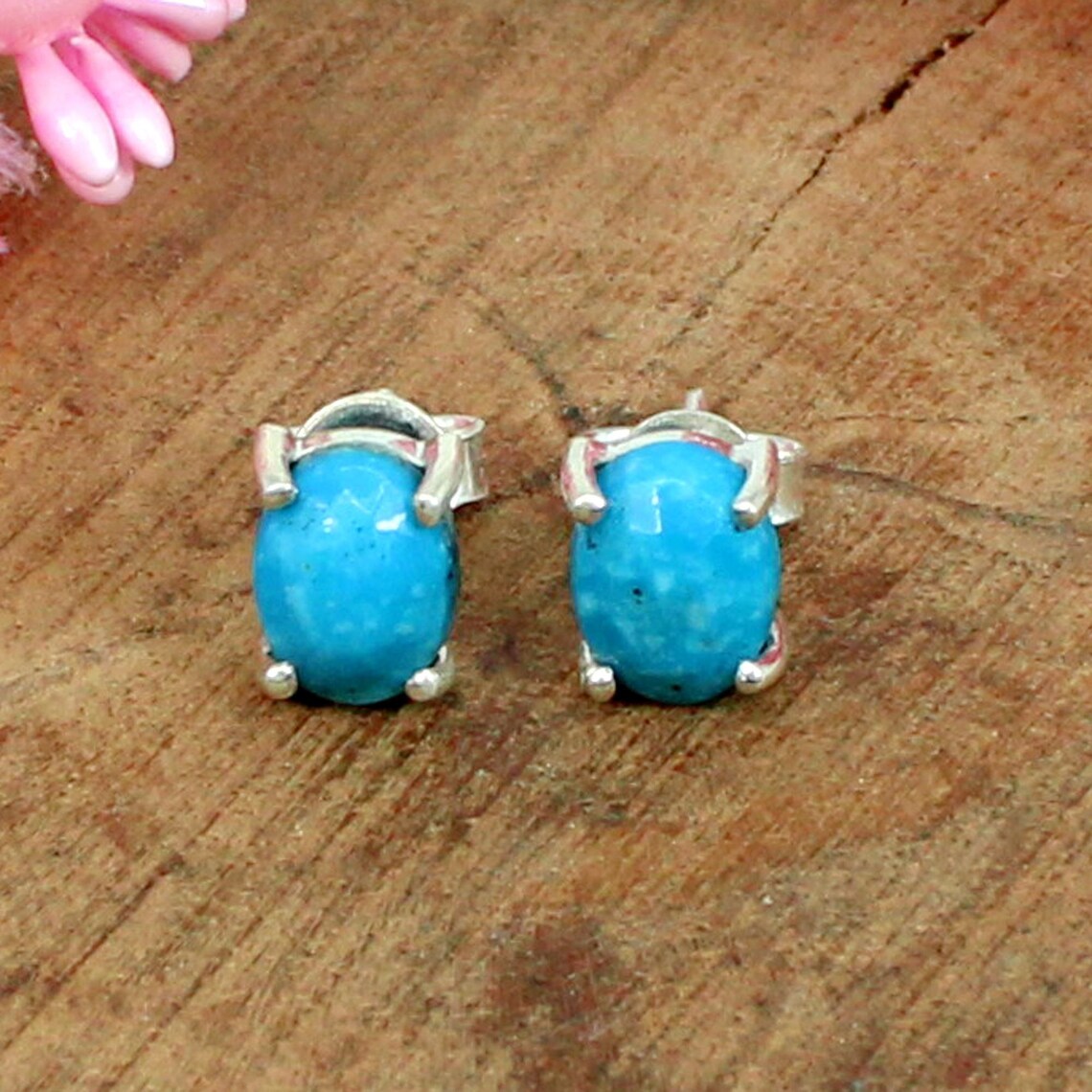 Natural Blue Turquoise Studs Earrings 925 Sterling Silver Etsy