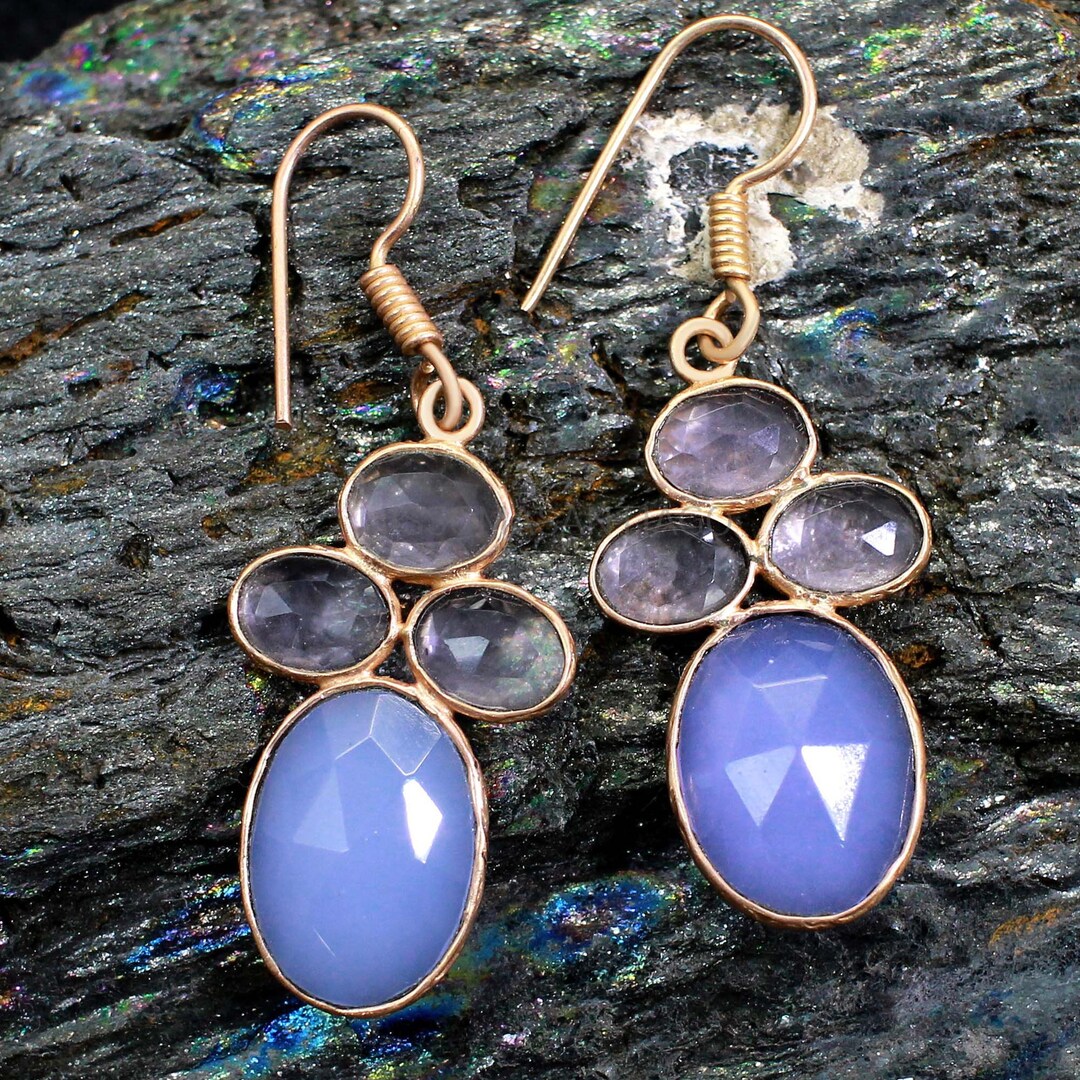 Blue Chalcedony & Rose Quartz Earrings Wedding Earrings Etsy UK