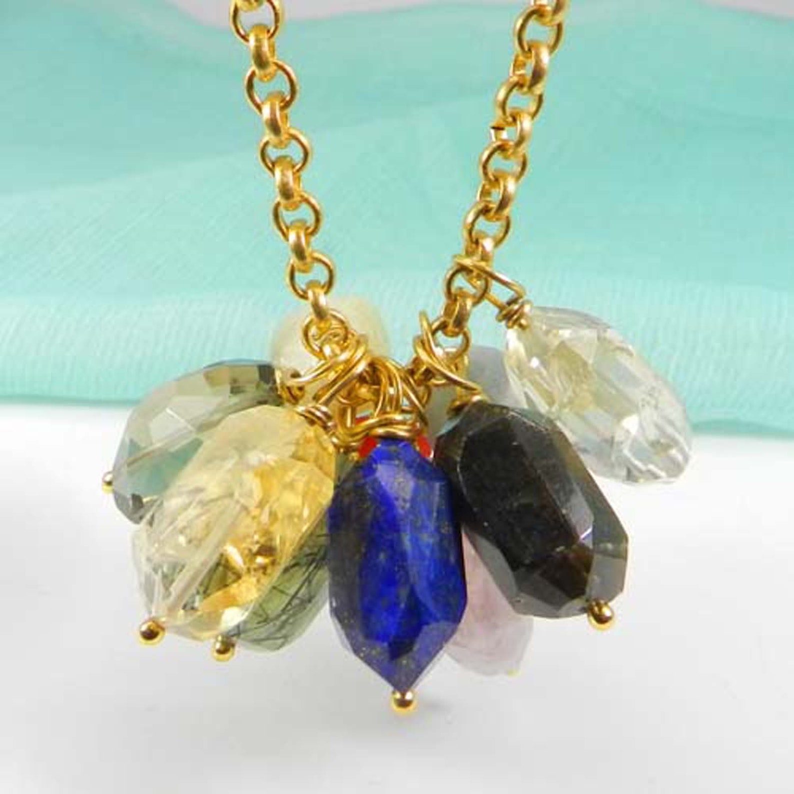Interchangeable Multi Gemstone Pendants Necklace Rolo Chain Etsy