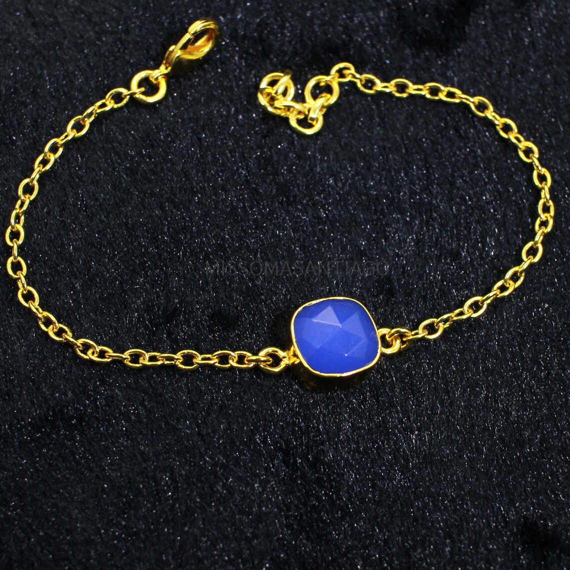 Blue Chalcedony Dainty Bracelet Gemstone Bracelet Gold Chain - Etsy
