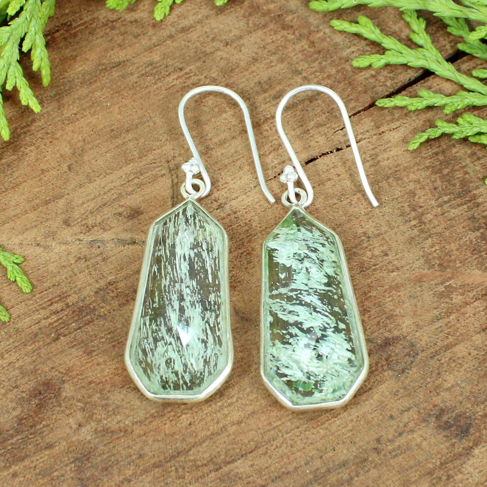 Large Stone EarringsCrackle Glass EarringsGreen Stone Etsy