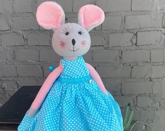 ready-made mouse doll fabric mouse doll handmade plush mouse doll gift doll in a dress doll gift for children baby's first mouse doll soft