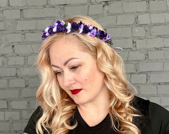 flower purple crown flower wedding crown sakura flower crown purple bride crown bridesmaid crown flower engagement headband adult crown