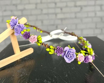 bride wedding crown purple crown purple headband flower wedding pink wedding headband floral crown floral hair headband halloween headband