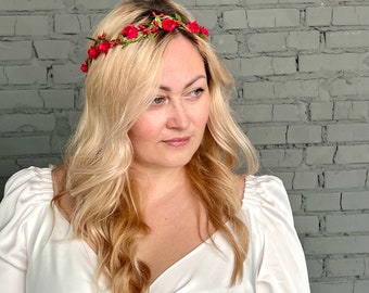 wedding flower red crown weding flower red crown of the bride flower crown for the communion flower crown of the bridesmaids flower headband