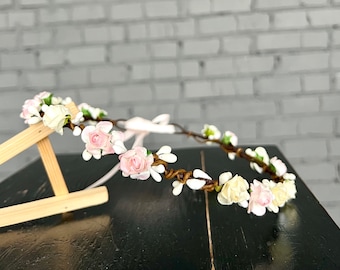 flower wedding crown headband pale pink wedding crown girl flower flower crown communion baptism headband crown wedding crown wedding wreath