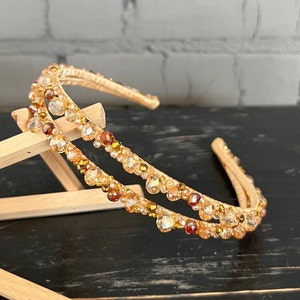bridal crystal crown gold color crown crystal wedding tiara bridal crown ocher crystal tiara brown crystal crown engagement crown partycrown
