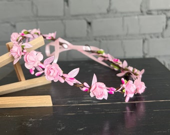 flower pink crown bride headdress wedding flower crown flower girl crown flower crown for wedding flower baby headband wedding flowers pink