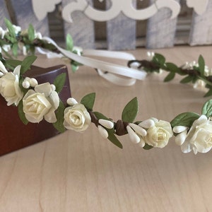 flower wedding crown milk white wedding crown bridal crown bridesmaids crown flower crown for communion flower headpiece baptism bridesmaid