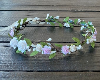 wedding flower crown pink hair crown flower pale pink wedding crown hen party headband engagement crown headband baptism headband pink baby