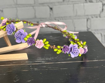 flower wedding crown lilac wedding crown purple bride crown bridesmaid crown children's hair headband bachelorette party crown party crown