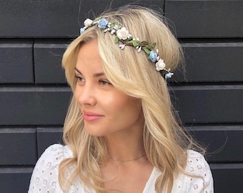 flower crown, blue wedding crown, baby flower headband, bridesmaids hair crown, christening wreath wedding crown, baby headband, bridesmaid