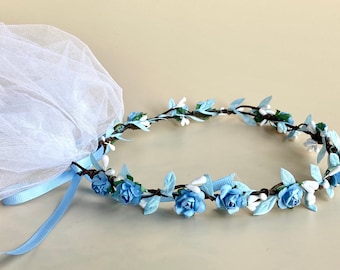 flower crown blue wedding crown blue flower crown wedding headpiece blue crown baby crown bridesmaid crown halloween wedding holiday party