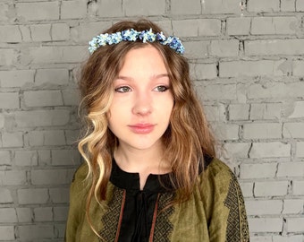 blue flower crown flower headpiece flower headband wedding hairpiece wedding flower crown maiden flower crown floral blue wreath wedding