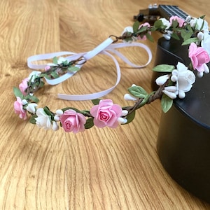 flower crown pink white wedding wreath white wedding crown crown bridesmaid baby headband mom and daughter flower crown bride headband girls