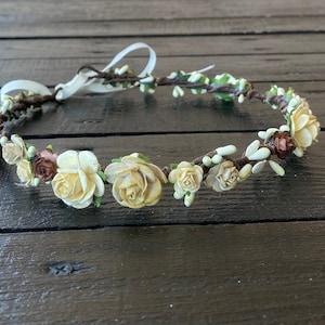 flower crown baby cream crown mocha bridal crown chocolate crown wedding crown delicate bridal headpiece bridal crown wedding flower crown