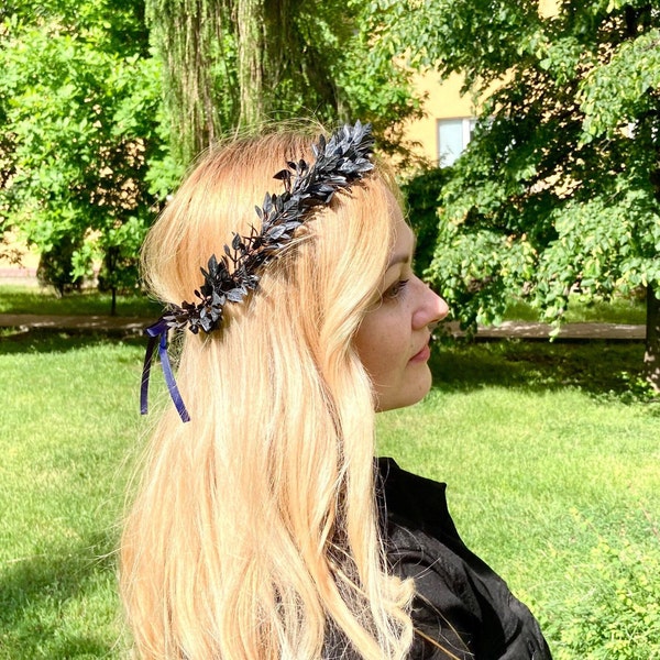 Blume Gothic Krone schwarze Krone zarte Blumen Haarband Kopfschmuck Party Krone gothic Stirnband Luxus Haarschmuck Haarkrone Blattkrone