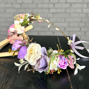 花のブラッシュクラウン、ウェディングフラワークラウン、ブラッシュフラワー、花嫁、紫色の花のヘッドピース、花の高級クラウン、女の子の花嫁介添人用フラワーヘッドバンド