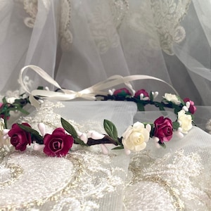 flower wedding crown marsala flower crown ivory bridal wreath flower baby headband flower girl crown bridesmaid crown baby crown party crown