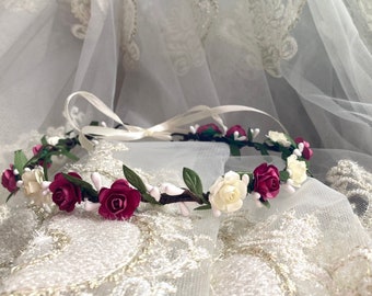 flower wedding crown marsala flower crown ivory bridal wreath flower baby headband flower girl crown bridesmaid crown baby crown party crown