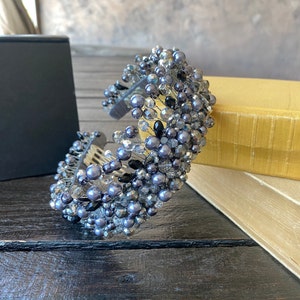 wedding crystal crown gothic crown crystal crown gray crown gothic wedding dark crown wedding crown crystal beaded crown wedding tiara