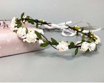 wedding flower crown white bride crown flower wedding crown baby white crown wedding crown first communion headband white wedding wreath