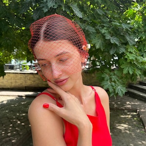 velo velo gotico festa velo rosso copricapo rosso accessorio per capelli rossi matrimonio velo rosso velo rosso velo da sposa rosso velo gabbia per uccelli addio al nubilato