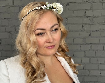 white flower crown wedding flower crown flower headpiece wedding flower crown bridal  engagement wreath bridesmaid headband flower accessory