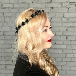 gothic black crown evening crown goth headband black flower crown black wedding headband goth wedding halloween crown goth flower crown