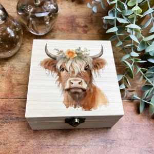 Highland Cow Printed Colour Box Gift Present Trinkets Desk Tidy Clutter Hair Bobbles Stationary