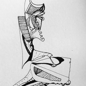 Surreal hand-drawn original mini drawing signed by the artist (pen on paper, 2020)