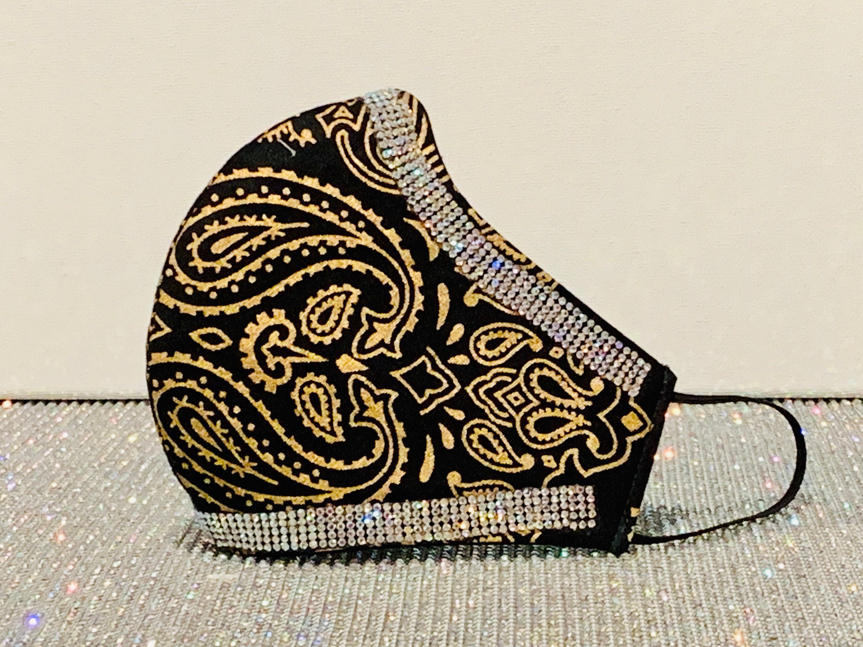 Bandana Black Gold Rhinestone Trim Etsy
