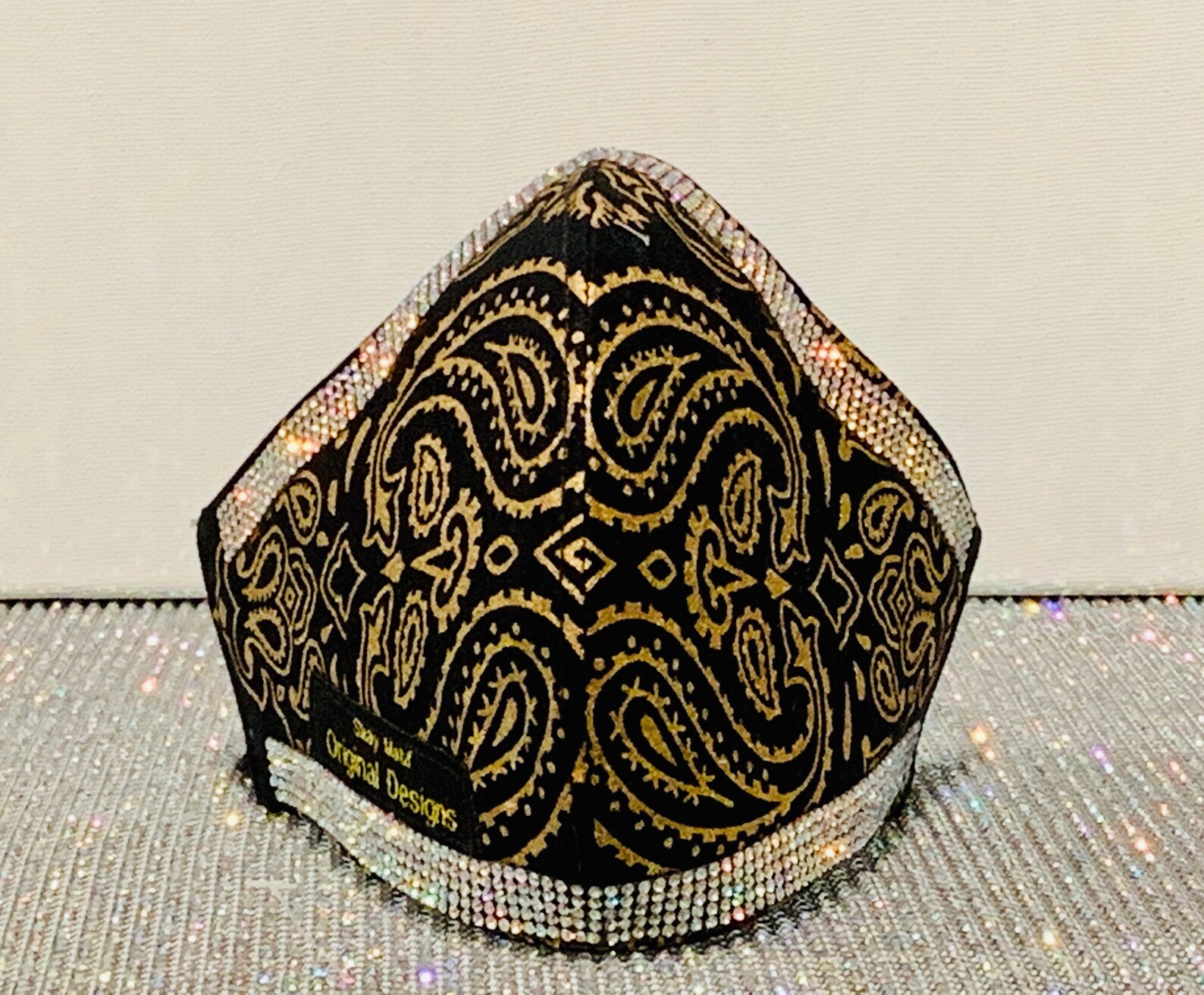 Bandana Black Gold Rhinestone Trim Etsy