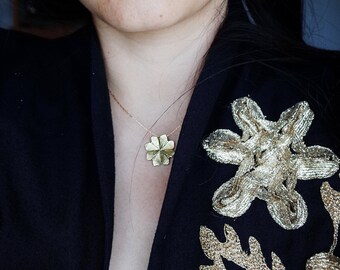 Dainty Origami Clover Necklace: Handmade Golden Flower Jewelry