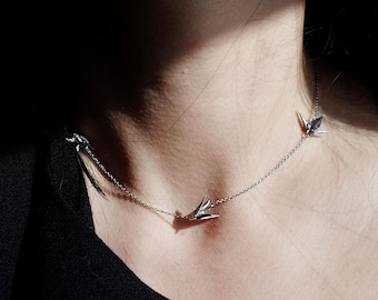 Modern Origami Station Necklace: Delicate Paper Crane jewellery, birthday gift