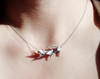 Dainty Origami Bird Necklace: Flying Swallow Choker, elegant and romantic gift