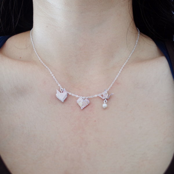 Collier de grue, bijoux Mini origami en papier, fait main, Style japonais, anniversaire, cadeau pour elle, Saint-Valentin, fête des mères