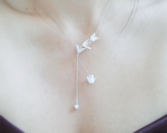 Fine Origami Swan Wedding Necklace: Dainty Handmade Bridal Jewelry, Asymmetrical Statement Necklace