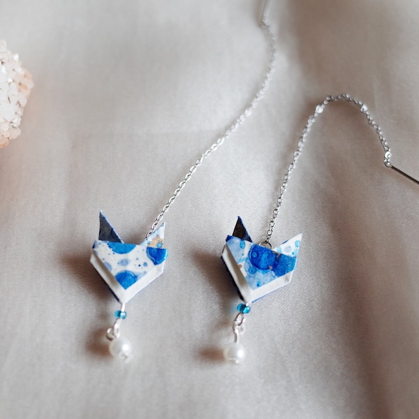 Boucle d'oreille de renard, Mini Origami, bijoux papier, fait main, boucles d'oreilles chat noir, cadeau pour elle, Saint-Valentin