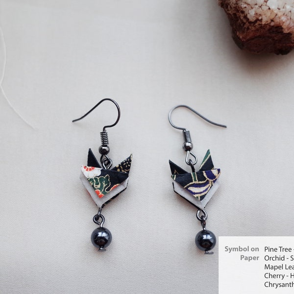 Boucle d'oreille de renard, Mini Origami, bijoux papier, Style japonais, cadeau pour elle, anniversaire, boucles d'oreilles chat noir