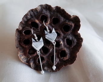 Silver Fox Earrings: Elegant Origami Jewelry, Animal Lover Gift, personalised birthday gift