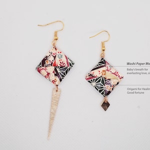 orecchini fiori, gioielli di carta giapponese, gioielli asimmetrici, regalo di compleanno per lei, gioielli statement, orecchini grandi, orecchini leggeri