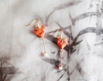 Personalized Fox Earrings: Japanes origami Jewelry, animal love gift