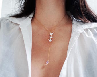 Swan Lariat Necklace: Minimalist Bridal Wedding Jewelry Gift